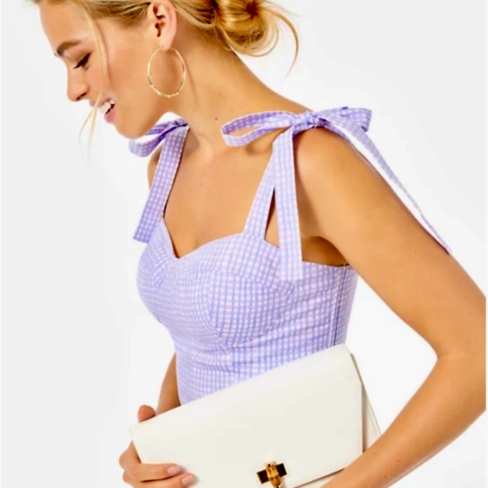 Lilly Pulitzer NWT Rosalie Mini Skirt & Crop Top Lilac Gingham $198  Size 14 - Picture 10 of 16